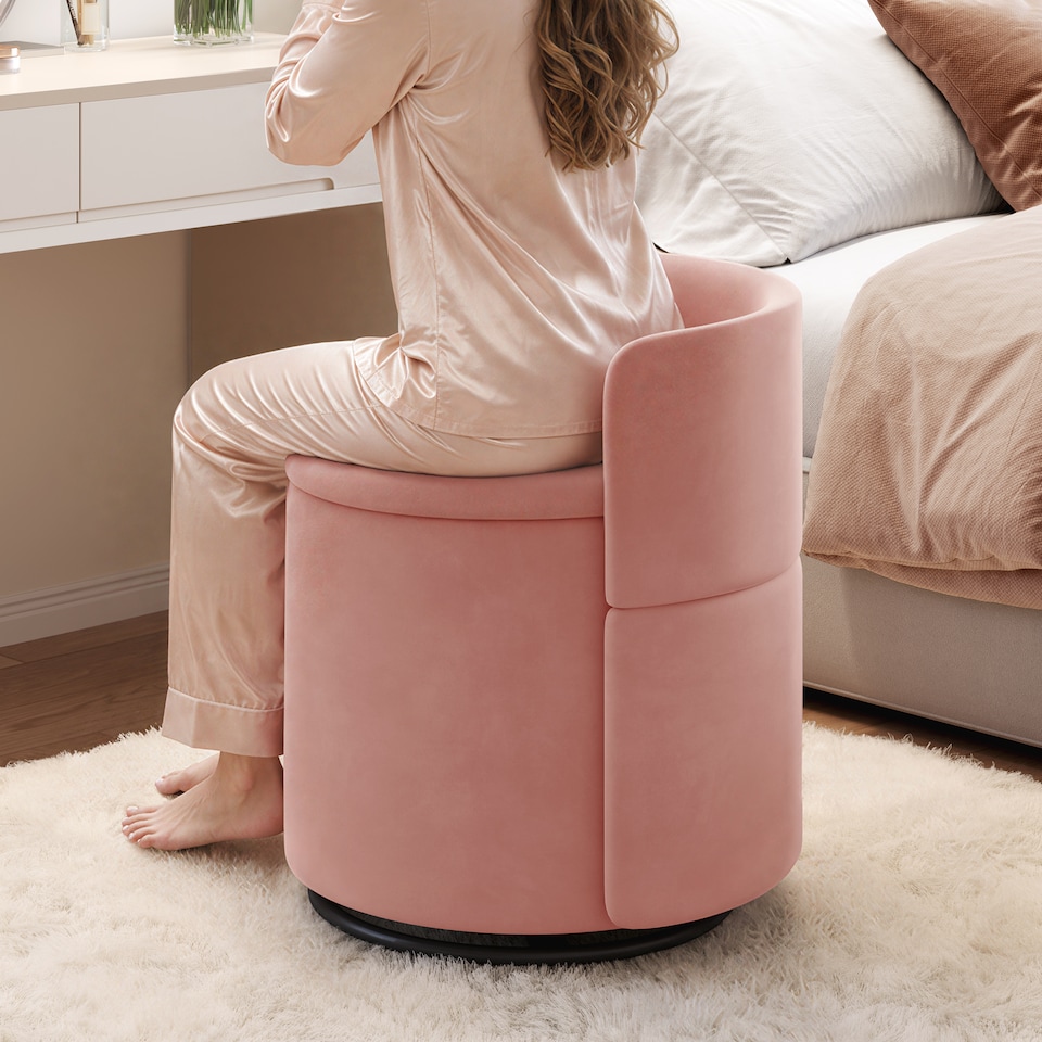 image 1 of Yaheetech Velvet Storage Ottoman Chair, 360° Swivel Tub Chair with Hidden Storage, Lift-Off Lid, Upholstered Backrest, 40L Capacity, 45.8cm H, Pink