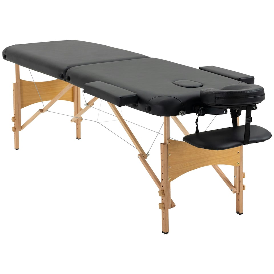 image 1 of HOMCOM Wooden Folding Spa Beauty Massage Table w/ 2 Sections, Carry Bag, Black