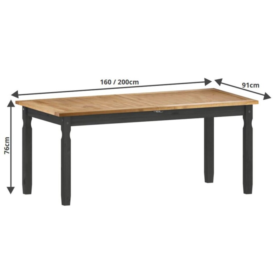 image 1 of Corona Charcoal Large Extending Table & 6 Chairs Set Solid Wood Mexican Pine Wooden Large Long Kitchen Dark Grey
