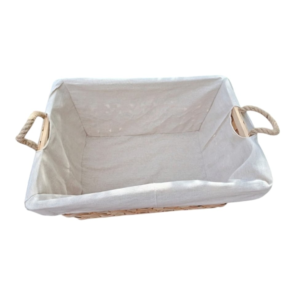 image 1 of Rope Handle Wooden Weave Lined Storage Basket