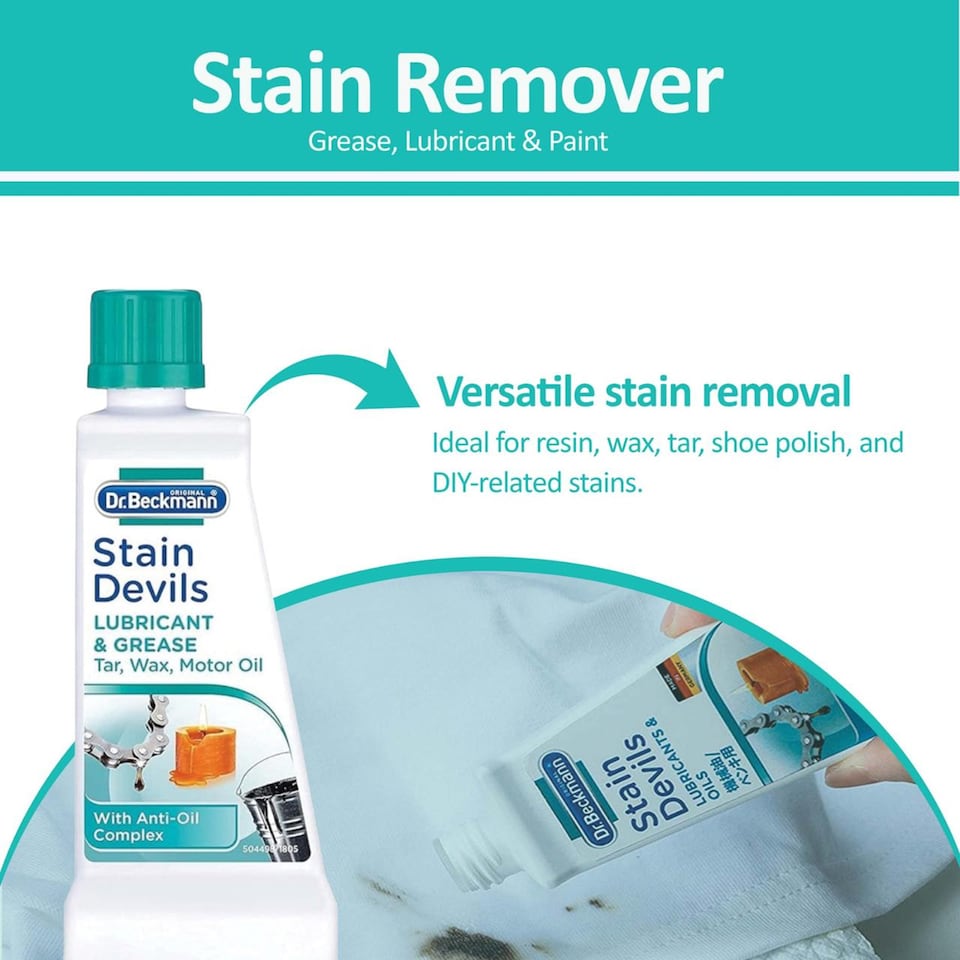 image 1 of Dr. Beckmann Stain Devils Lubricants and Oils Stain Remover 50ml Oil Grease Wax Cleaner for Clothes