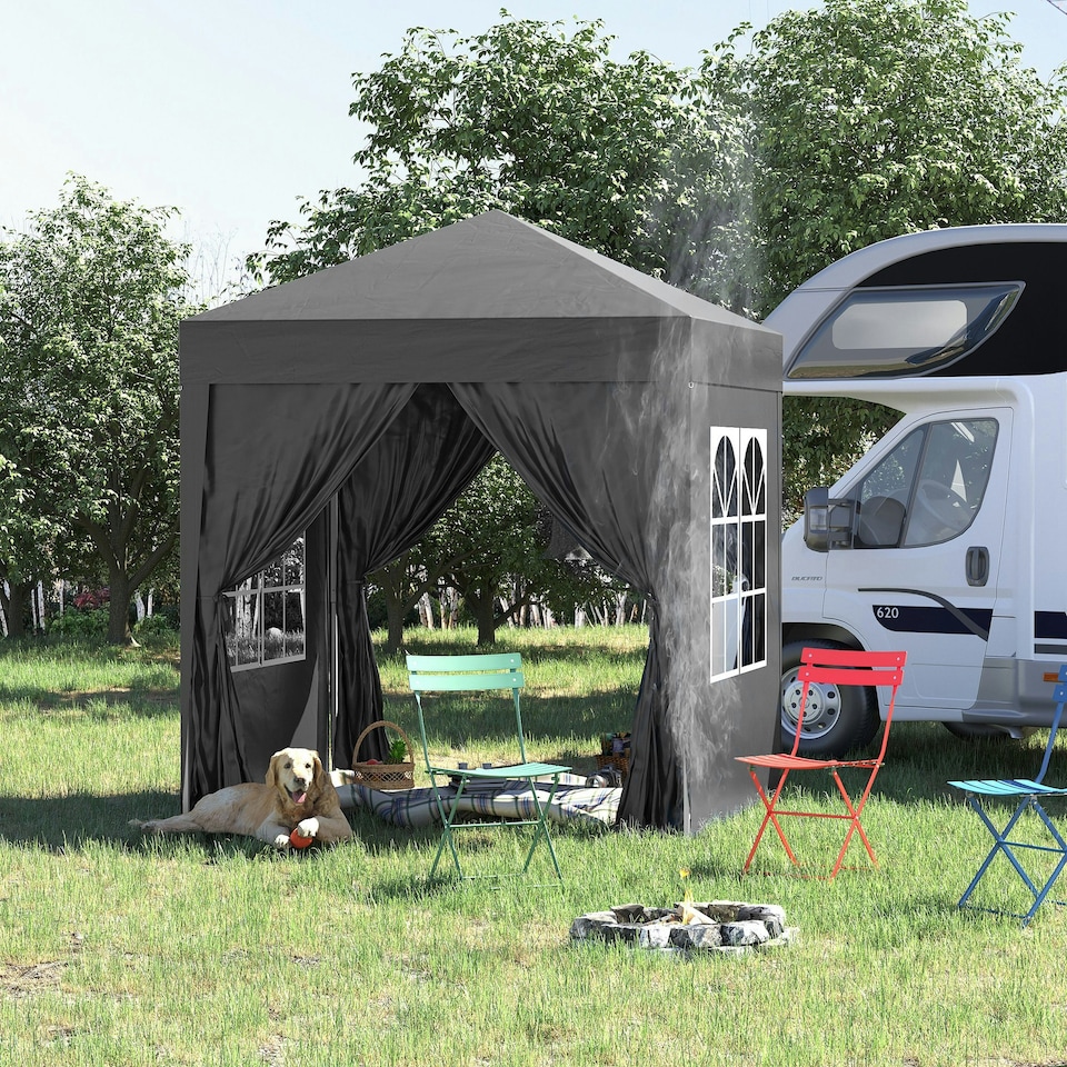 image 1 of Outsunny 2mx2m Pop Up Gazebo Party Tent Canopy Marquee with Storage Bag Black