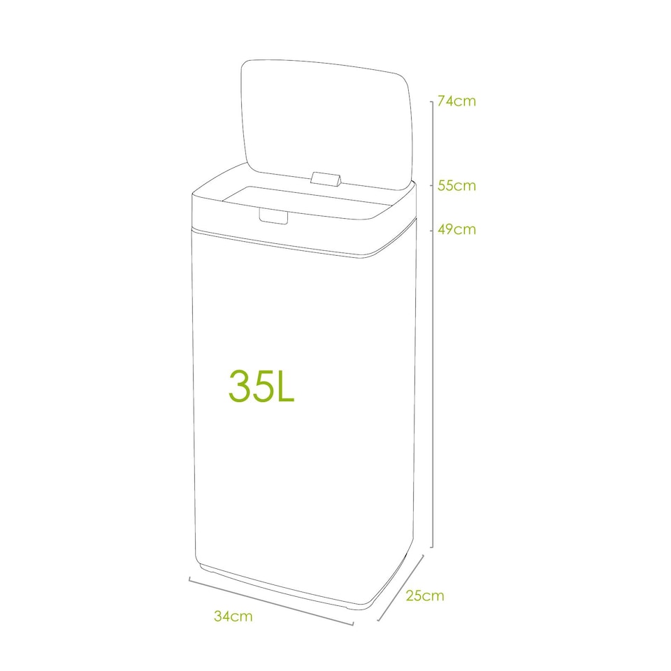 image 1 of Dihl Black 35L Kitchen Bin with Motion Sensor Lid, Automatic Battery Operated Trash Can, Hygienic Waste Disposal, 35 Litre Capacity, Black with Onyx Black Lid