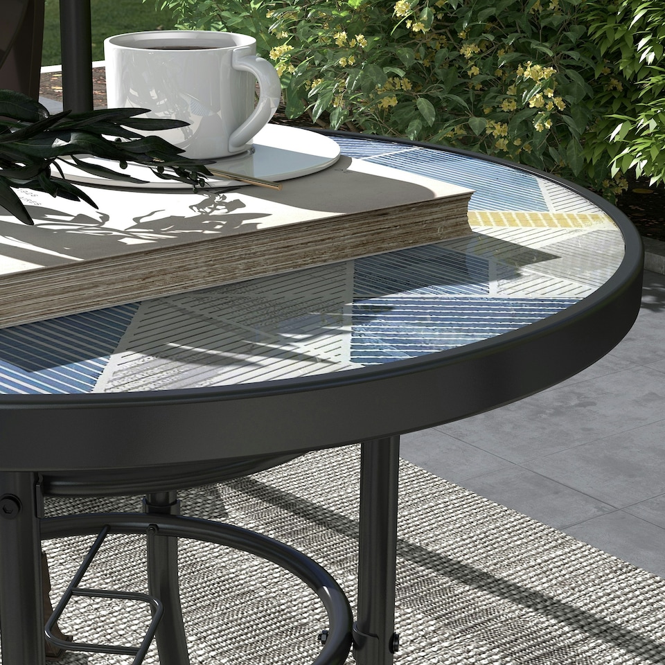 image 1 of Outsunny Garden Table with Glass Printed Design for Outdoor, Multicolour
