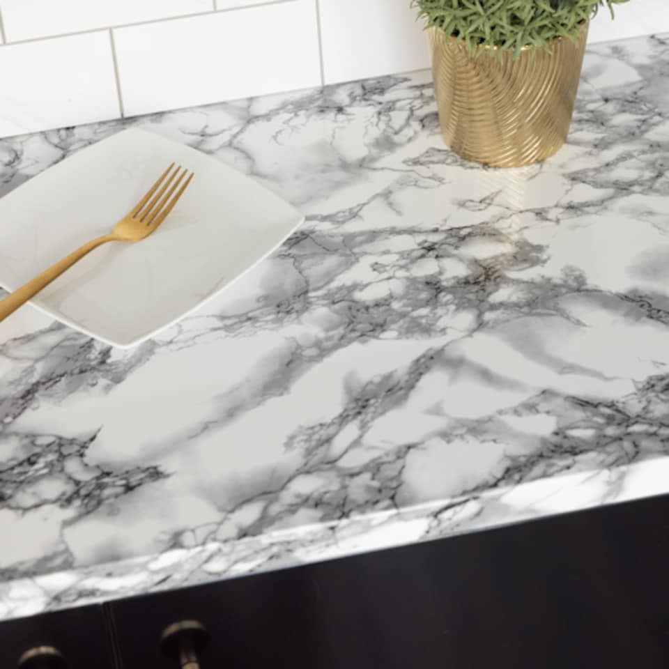 image 1 of Sticky Back Plastic Marble White Kitchen Self-adhesive Vinyl Wrap for Cupboards, Doors and Worktops 67.5cm x 2m (7 rolls) - d-c-fix