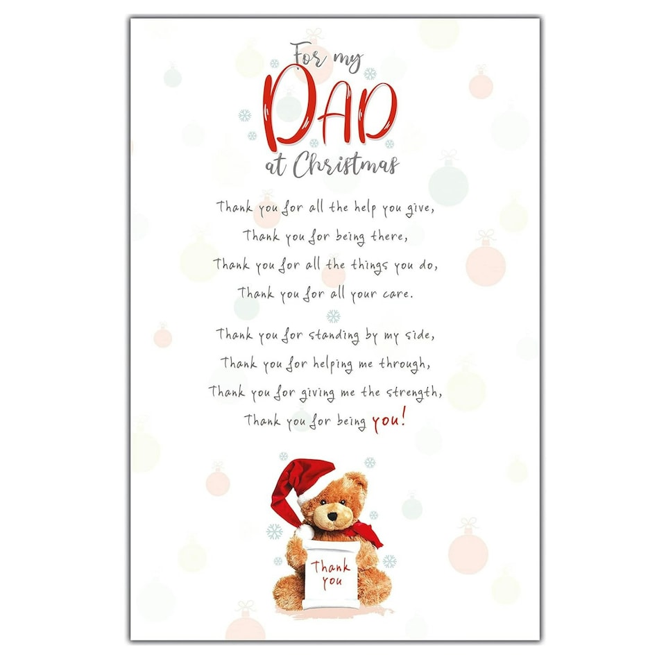 Emotional Rescue For My Dad at Christmas Card, Xmas Card Dad, Thank You, Red & White, 9 x 6 inches