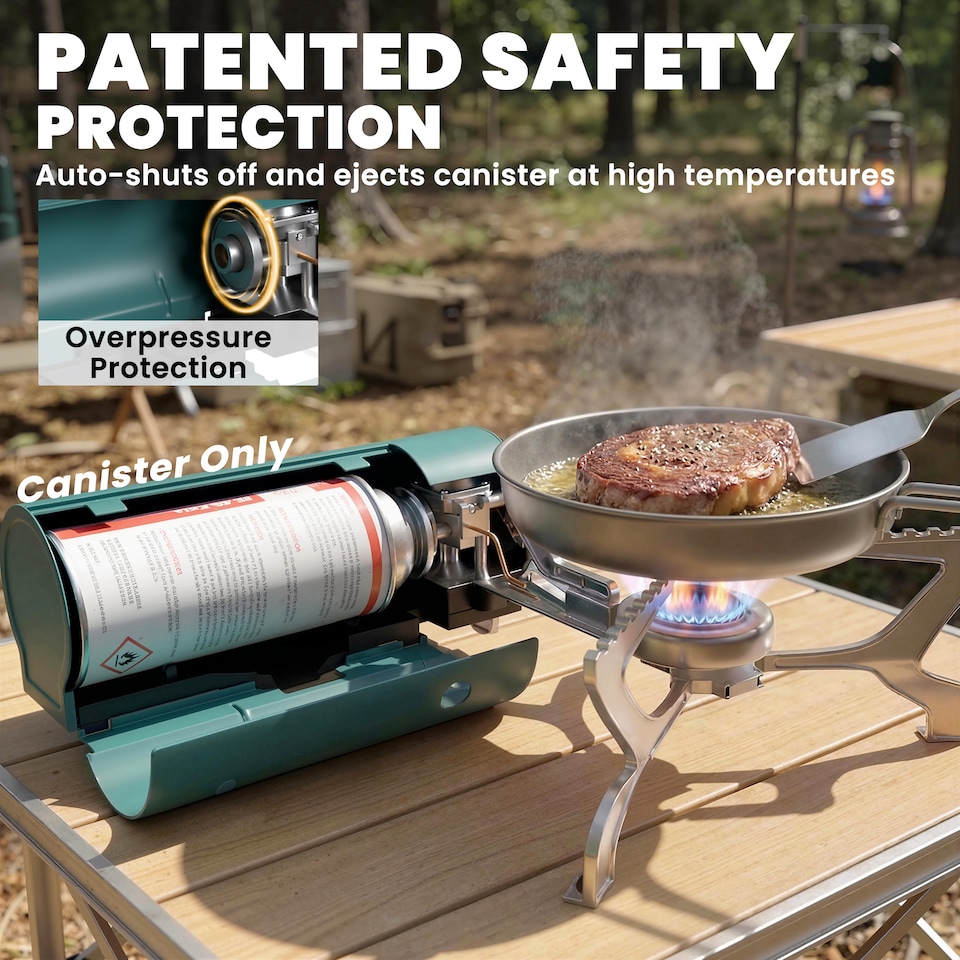 image 1 of Outsunny Camping Stove with Safety Shut-Off, Piezo Ignition Gas Stove Green | Green | Mars green | 34.5 x 28.5 x 9.6 cm