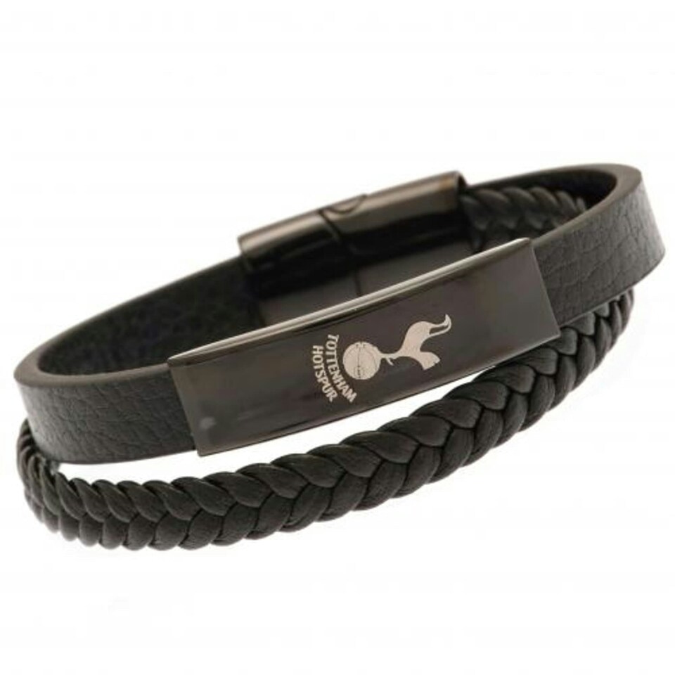 image 1 of Tottenham Hotspur FC Leather Bracelet - Black - One Size