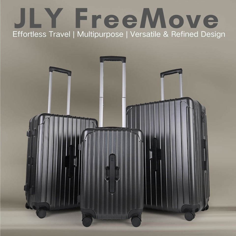 image 1 of 3 Piece Suitcase Set with Built-in Cupholder, Lightweight Luggage | Black | Oxyn Black
