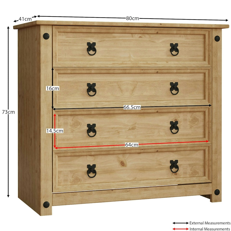 image 1 of Vida Designs Corona 4 Drawer Rustic Chest of Drawers Bedroom Storage, Solid Pine Wood