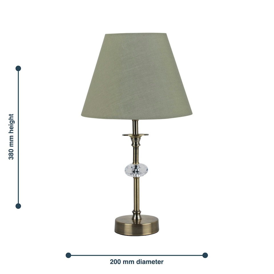 image 1 of Antique Brass Table Lamp with Facet Detail and Sage Green Shade Bronze | Green