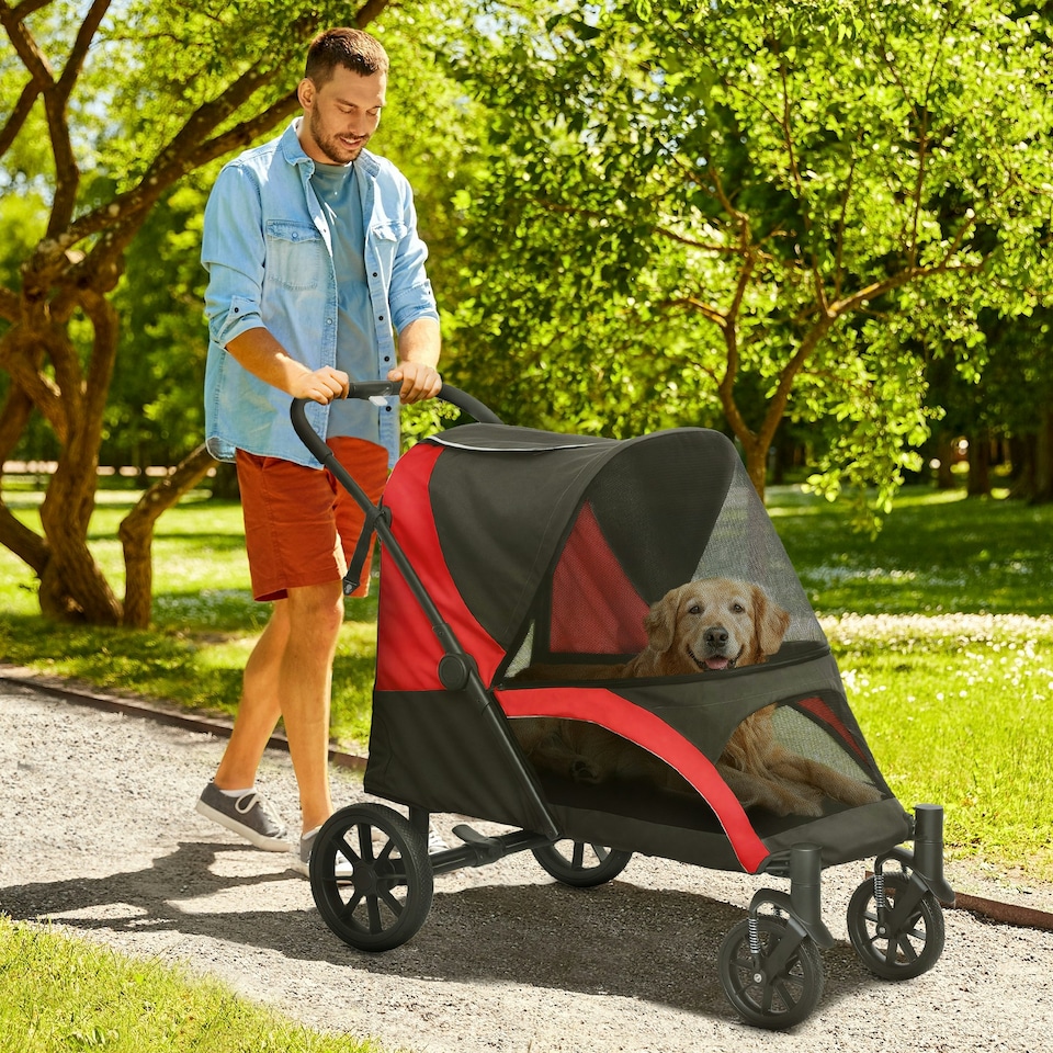 image 1 of PawHut Foldable Pet Stroller for Medium Dogs, Dark Grey