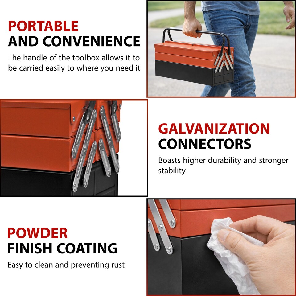 image 1 of Heavy Duty 560mm Cantilever Toolbox 5 Tray Metal Tool Box Red