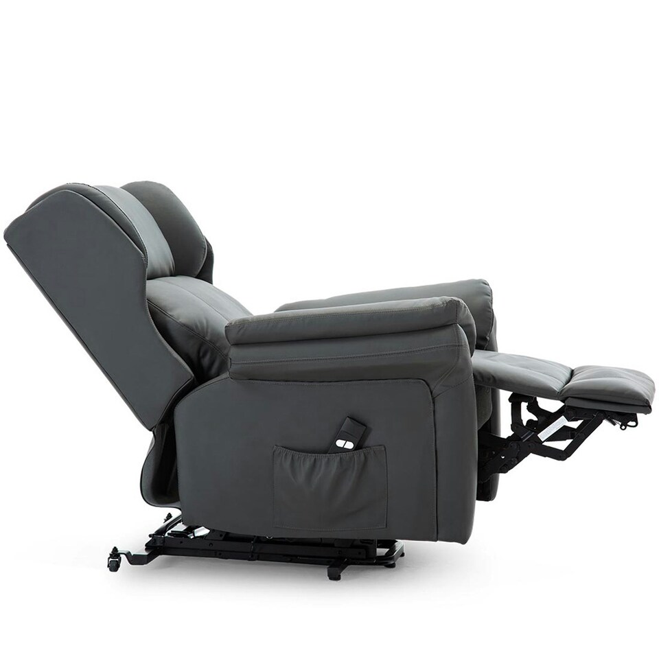 image 1 of Oakford Single Motor Rise Recliner Bonded Leather Wingback Chair (Slate)