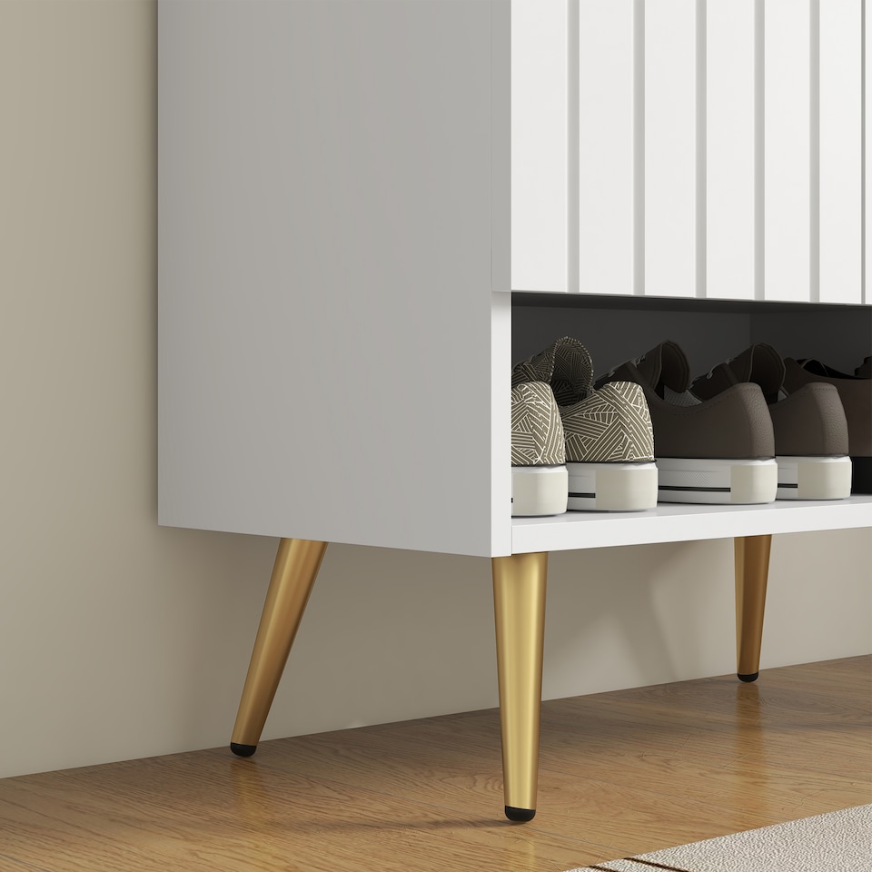 image 1 of HOMCOM Modern Shoe Cabinet with 2 Doors, Open Shelf and Adjustable Shelves, 15 Pair Hallway Shoe Cupboard, Entryway Storage Unit, White