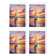 Sunset Sailing Boat Seascape Art Cards Pack of 4 Coastal Landscape Greeting Cards