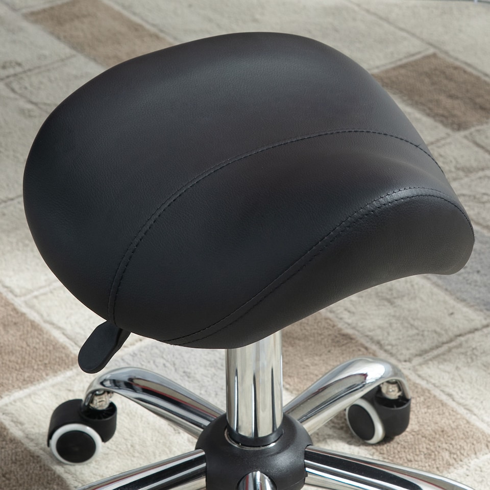 image 1 of HOMCOM Cosmetic Stool 360 Rotate Height Adjustable Salon Massage Spa Chair Hydraulic Rolling Faux Leather Saddle Stool Mobility, Black