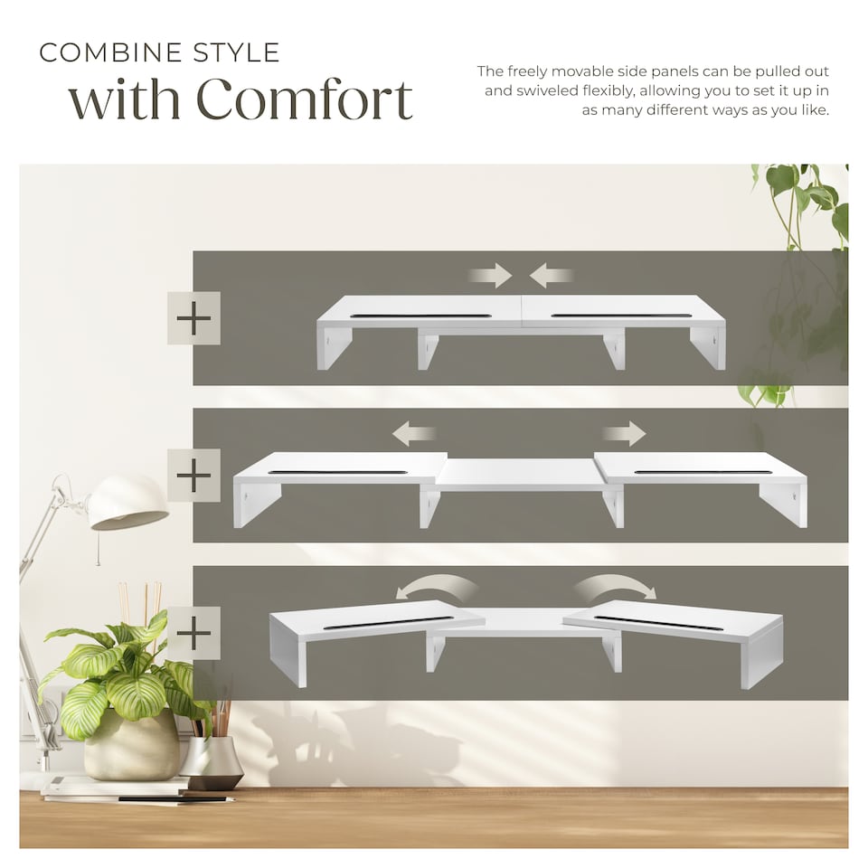 image 1 of Monitor Stand Bozen - 3-piece, adjustable, smartphone holders, incl. storage