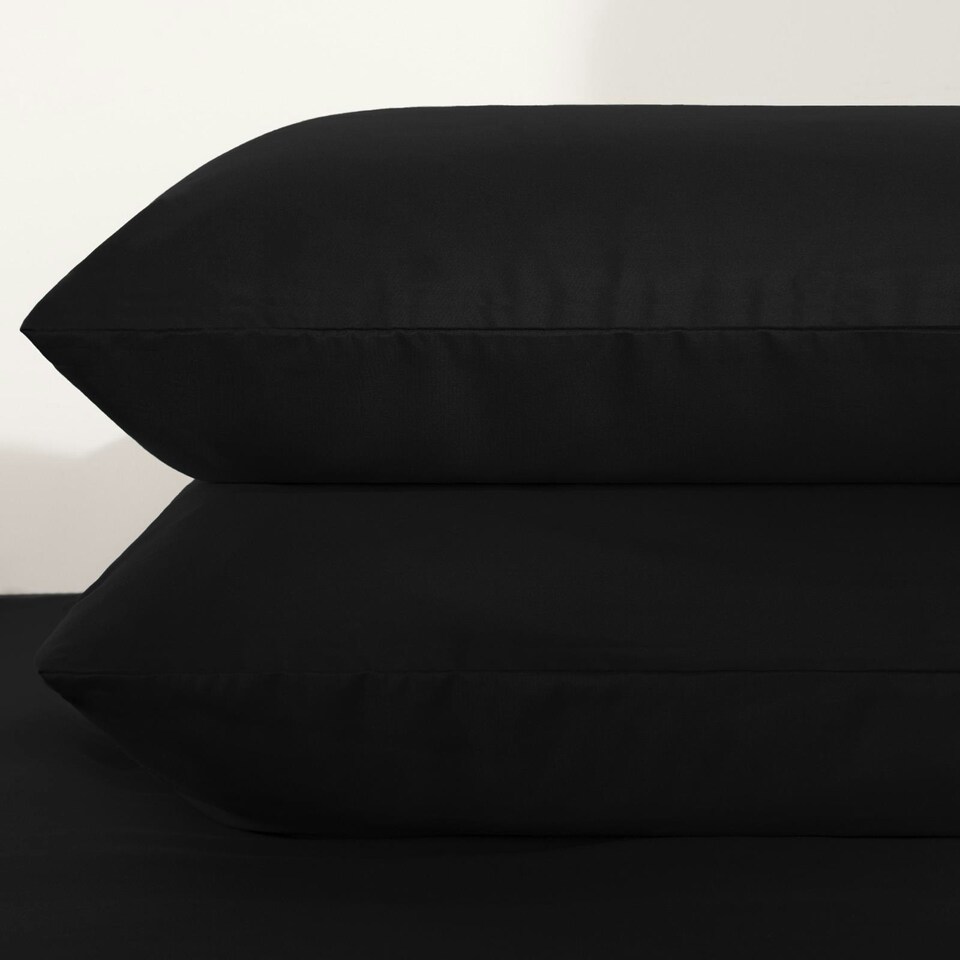 image 1 of OHS Microfibre Plain Soft Duvet Cover and Pillowcase Set, King - Black