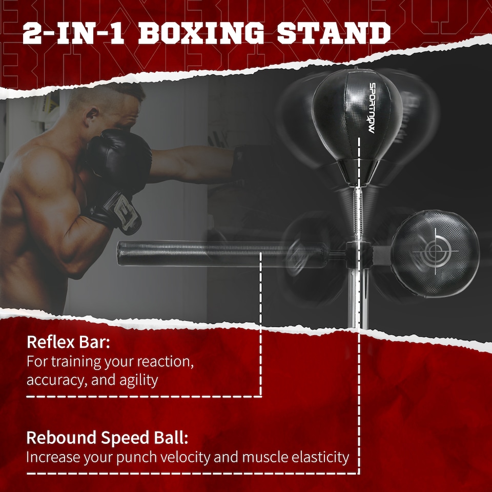 image 1 of SPORTNOW Adjustable Speed Bag with Stand, Reflex Bar, Black