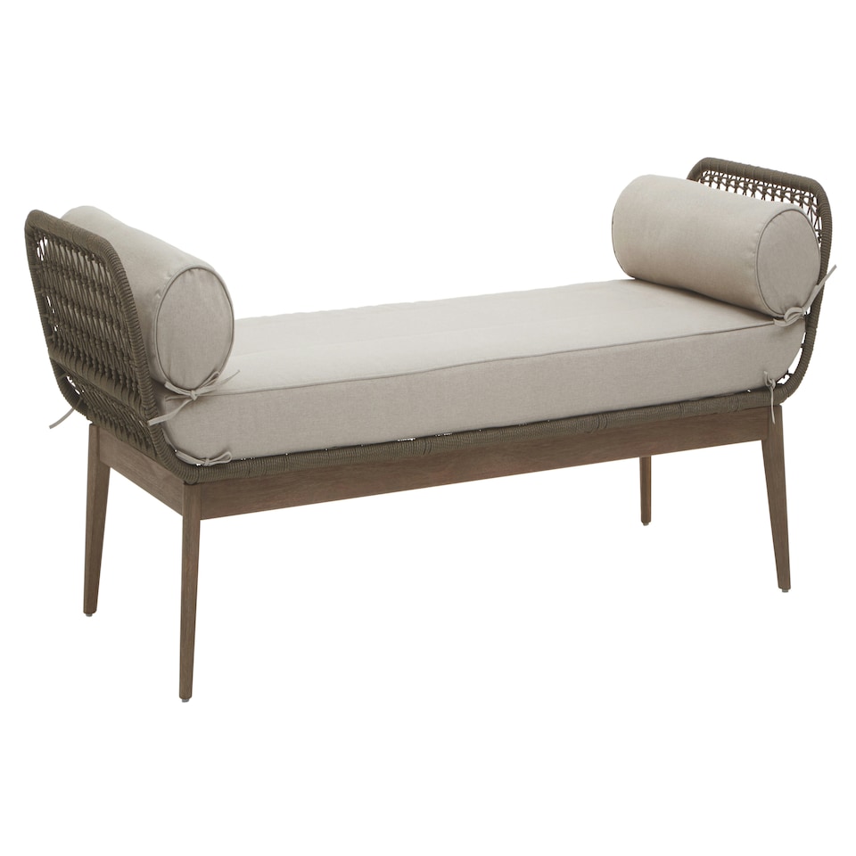 image 1 of Interiors by Premier Rattan Woven Day Bed with 2 side Round Pillow, Rattan Lounge Bench, Wooden Day Bed for Living Room Brown
