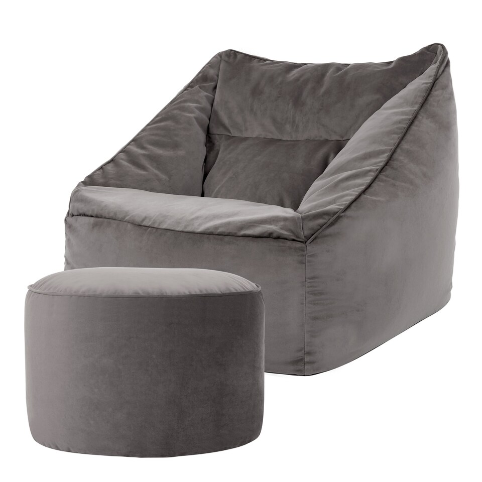 image 1 of icon Natalia  Velvet Armchair and Milano Round Footstool Bean Bag, Charcoal
