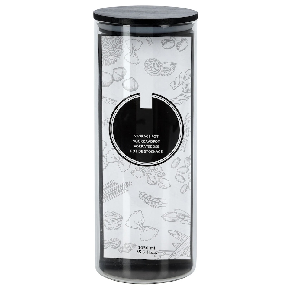 image 1 of Clear Glass Cylinder Storage Jars With Black Lid Airtight Coffee Tea Sugar Spice | Clear | Clear | 4Pc 1 of each size