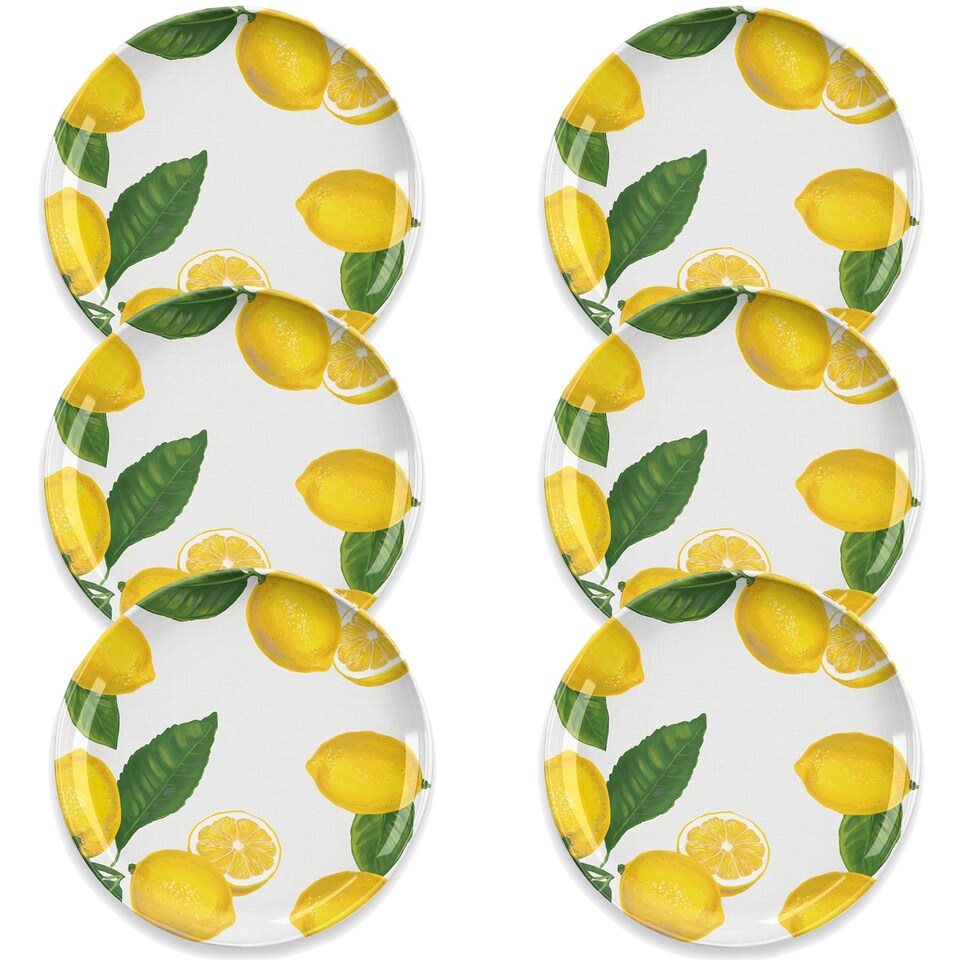 image 1 of Lemon Fresh Melamine/Plastic Dinner Plates - Set of 6 | Yellow | Set of 6