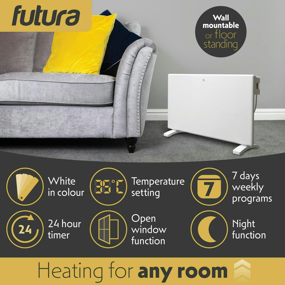 image 1 of Futura 1500W Electric Panel Wall Radiator Heater White