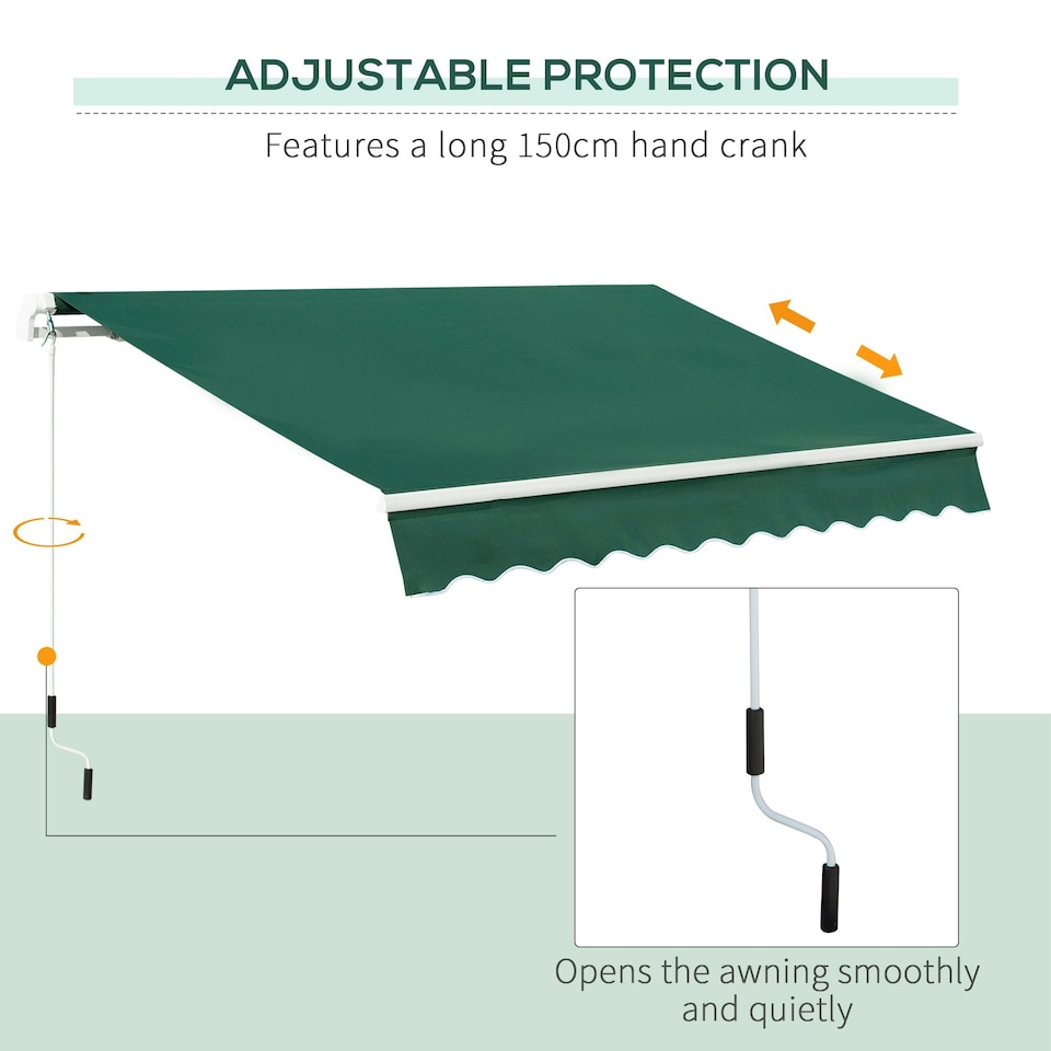 image 1 of Outsunny Manual Retractable Awning Garden Shelter Canopy 3 x 2m Green