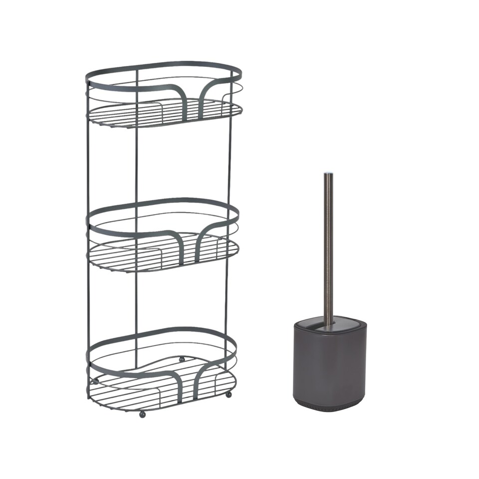 image 1 of Showerdrape Anthracite Bathroom Accessory Set Floor Caddy with Toilet Brush and Holder | Grey | Anthracite Grey | 1
