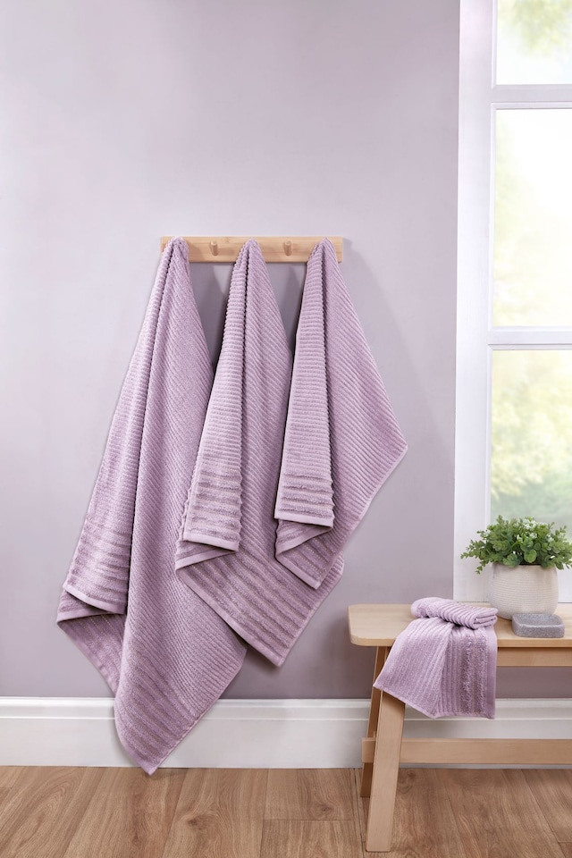image 1 of Linear 6 Piece Cotton Towels Bale Set Soft and Absorbent | Pink | Bath towel