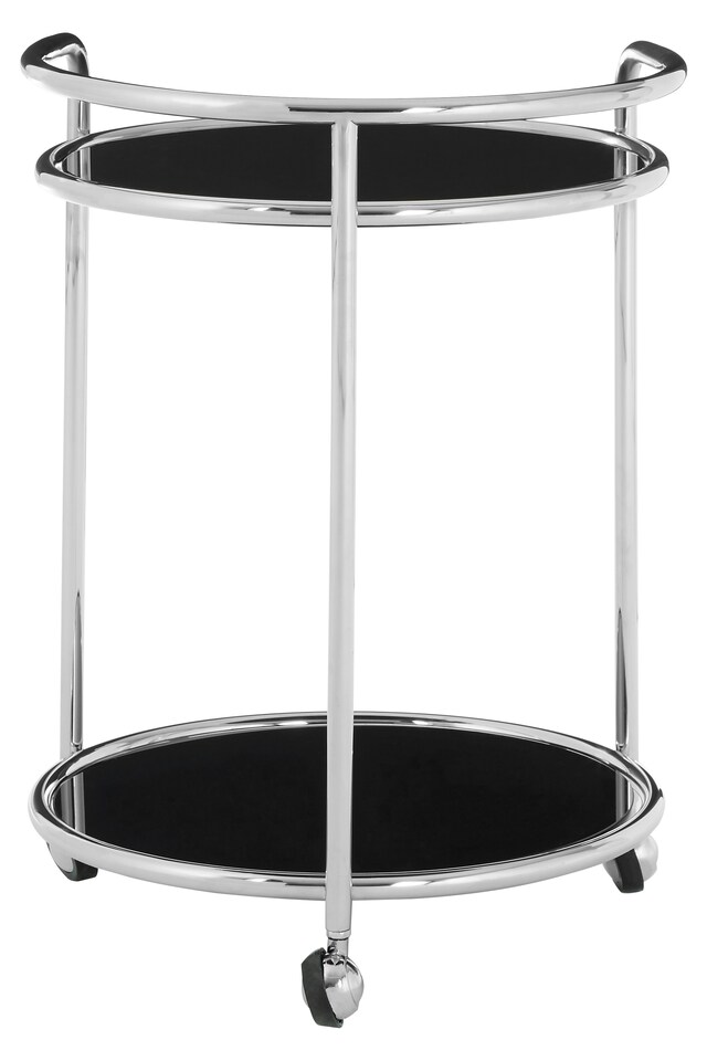 image 1 of Orsina Movable Round Silver Finish Trolley, Tempered Glass Drinks Trolley For Parties, Elegant Kitchen Trolley
