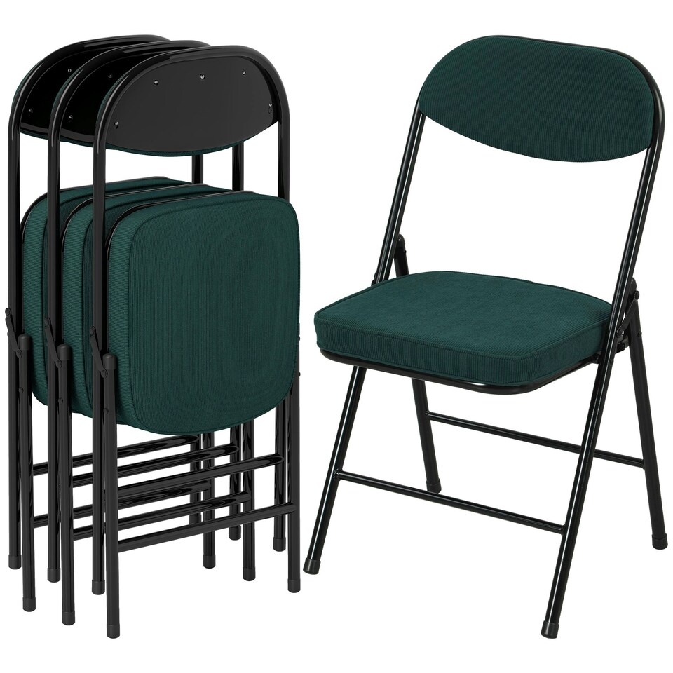 image 1 of HOMCOM Folding Chairs Set of 4 with Cushioned Seat, Steel Frame, Teal Green