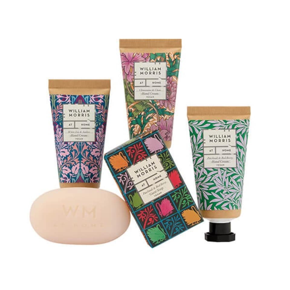 image 1 of William Morris At Home Sunflower Swan Hand Cream & Soap Set in Velvet Pouch