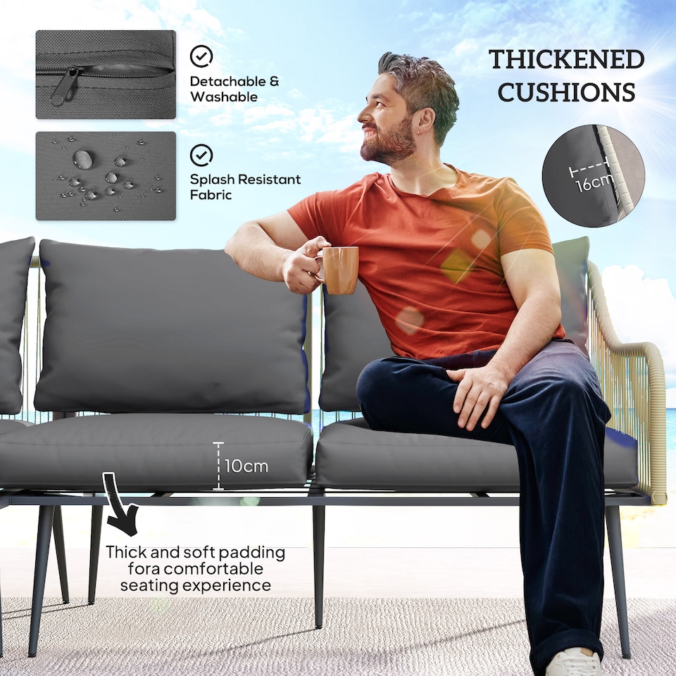 image 1 of Outsunny 6 Piece Garden Furniture Set Garden Sofa with Cushions, Light Grey