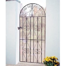 Stirling Scroll Tall Bow Top Single Gate - Solid Steel - Fits Gap of 762 mm x 1755 mm High - Electro Galv./Black Powder Coated | Black | 1
