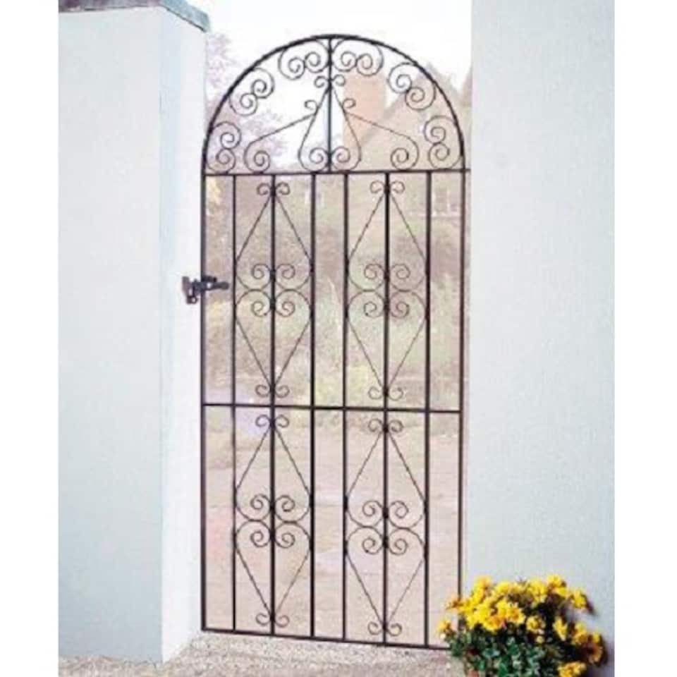 Stirling Scroll Tall Bow Top Single Gate - Solid Steel - Fits Gap of 762 mm x 1755 mm High - Electro Galv./Black Powder Coated | Black | 1