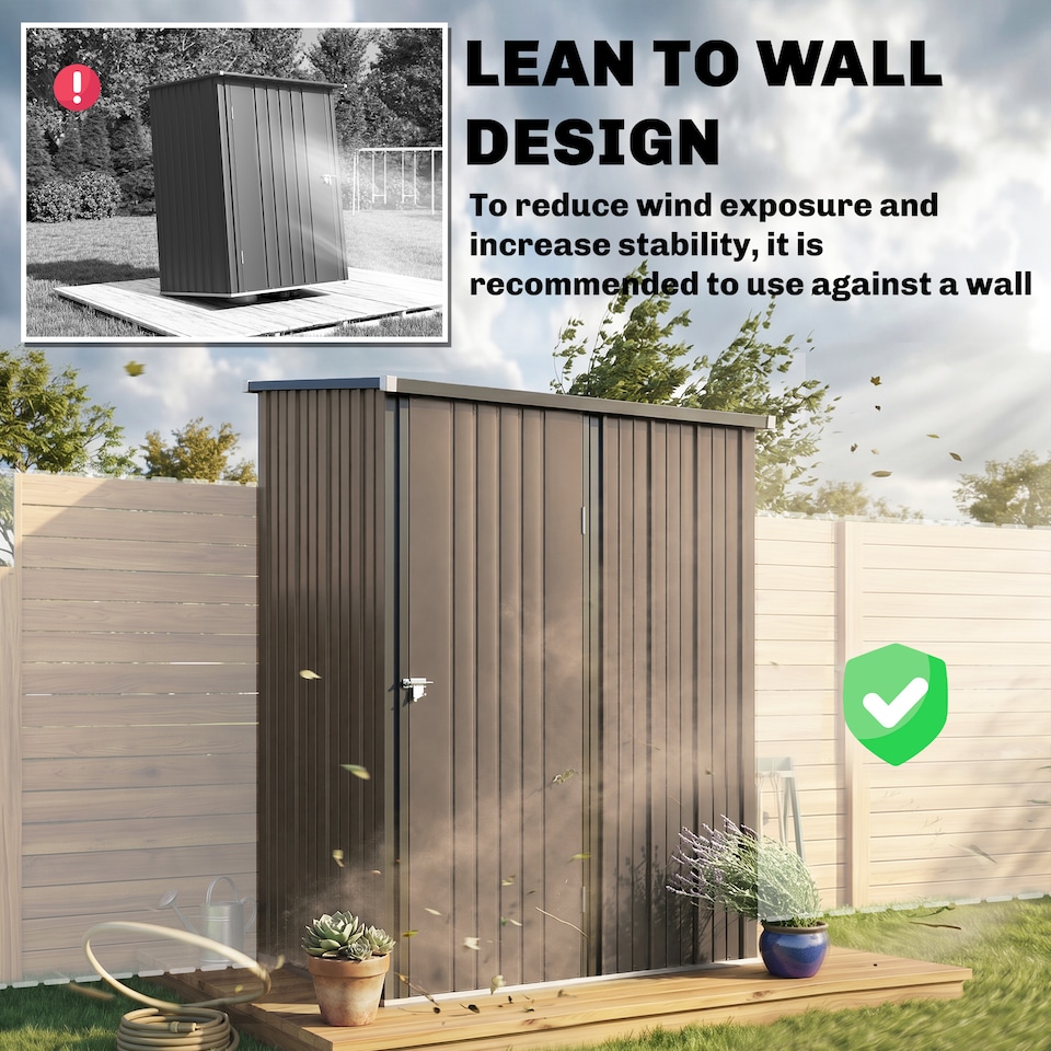 image 1 of Outsunny 5ft x 3ft Outdoor Storage Shed w/ Lockable Door for Garden, Brown