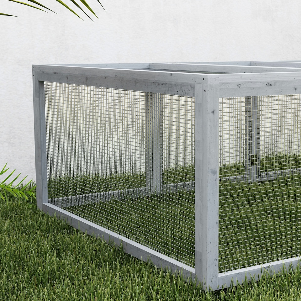 image 1 of PawHut Rabbit Hutch Cage, Wooden Outdoor Run with Openable Roof, Grey