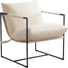 Boucle Fabric Lounge Chair with Metal Frame Upholstered Accent chair Luca White