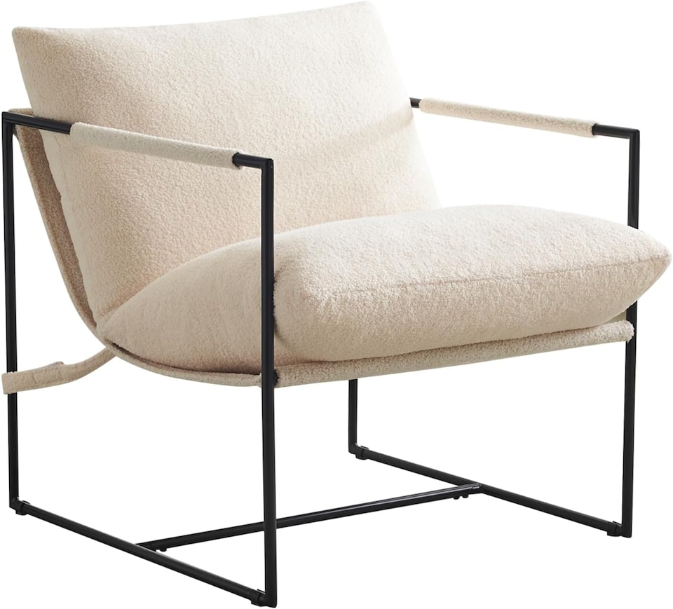 image 1 of Boucle Fabric Lounge Chair with Metal Frame Upholstered Accent chair Luca White