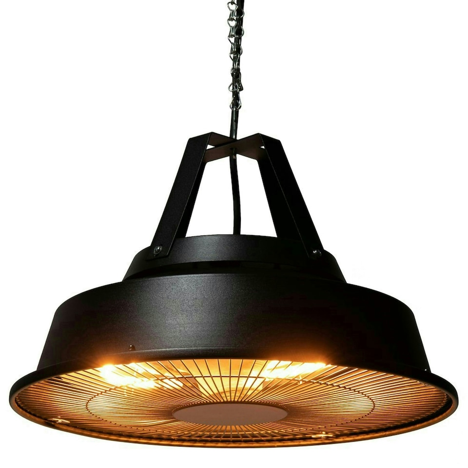image 1 of Vintage Style Hanging Ceiling Electric Patio Heater in Black 1.5kW IPX4