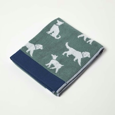 Homescapes Green Dog Pattern Cotton Hand Towel | Green