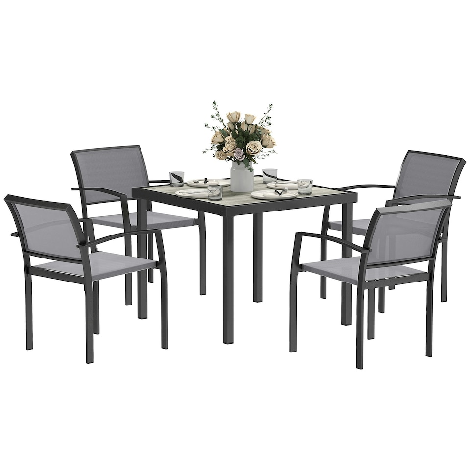 image 1 of Outsunny 5 Piece Garden Furniture Set with 4 Stackable Armchairs, Grey Grey