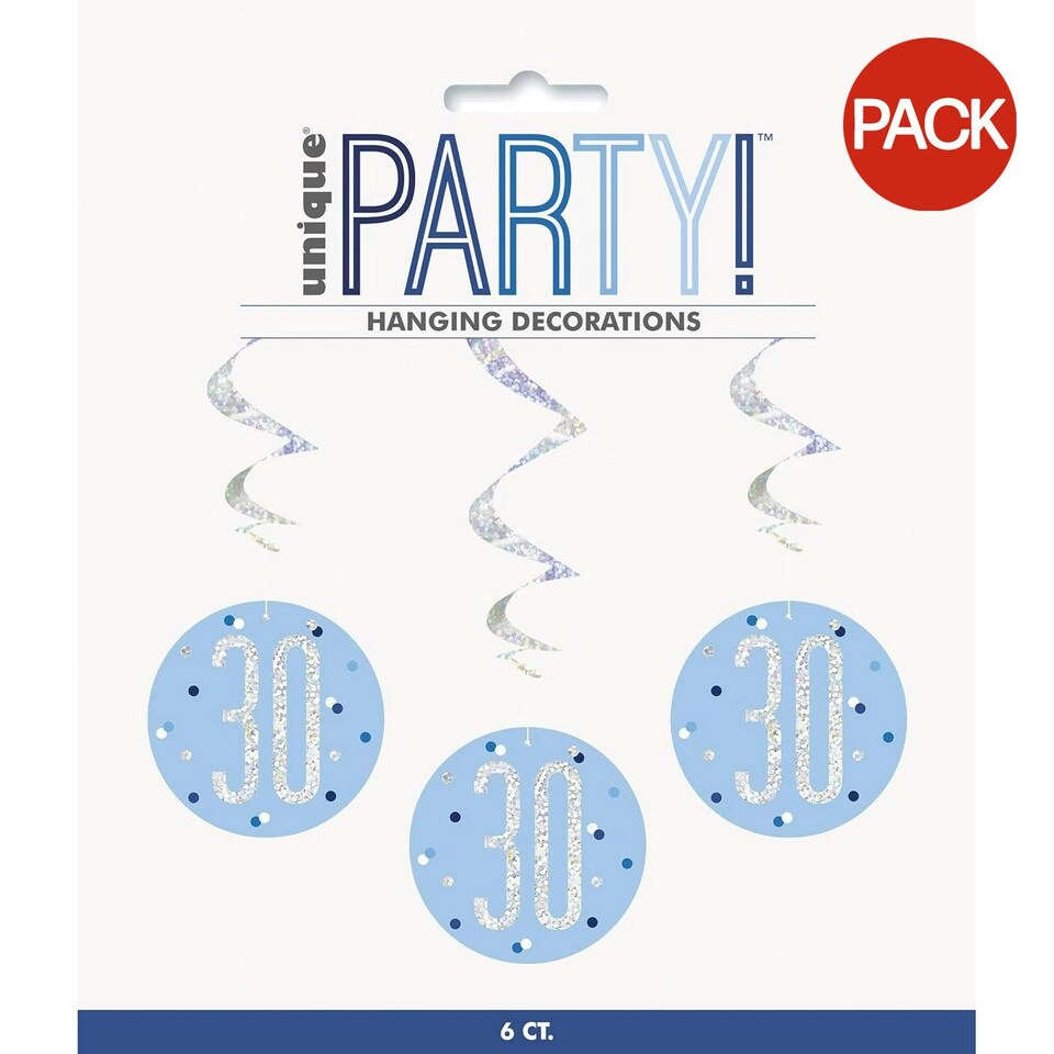 Unique Party Prismatic 30th Birthday Hanging Decoration (Pack of 6) - Blue/Silver - One Size