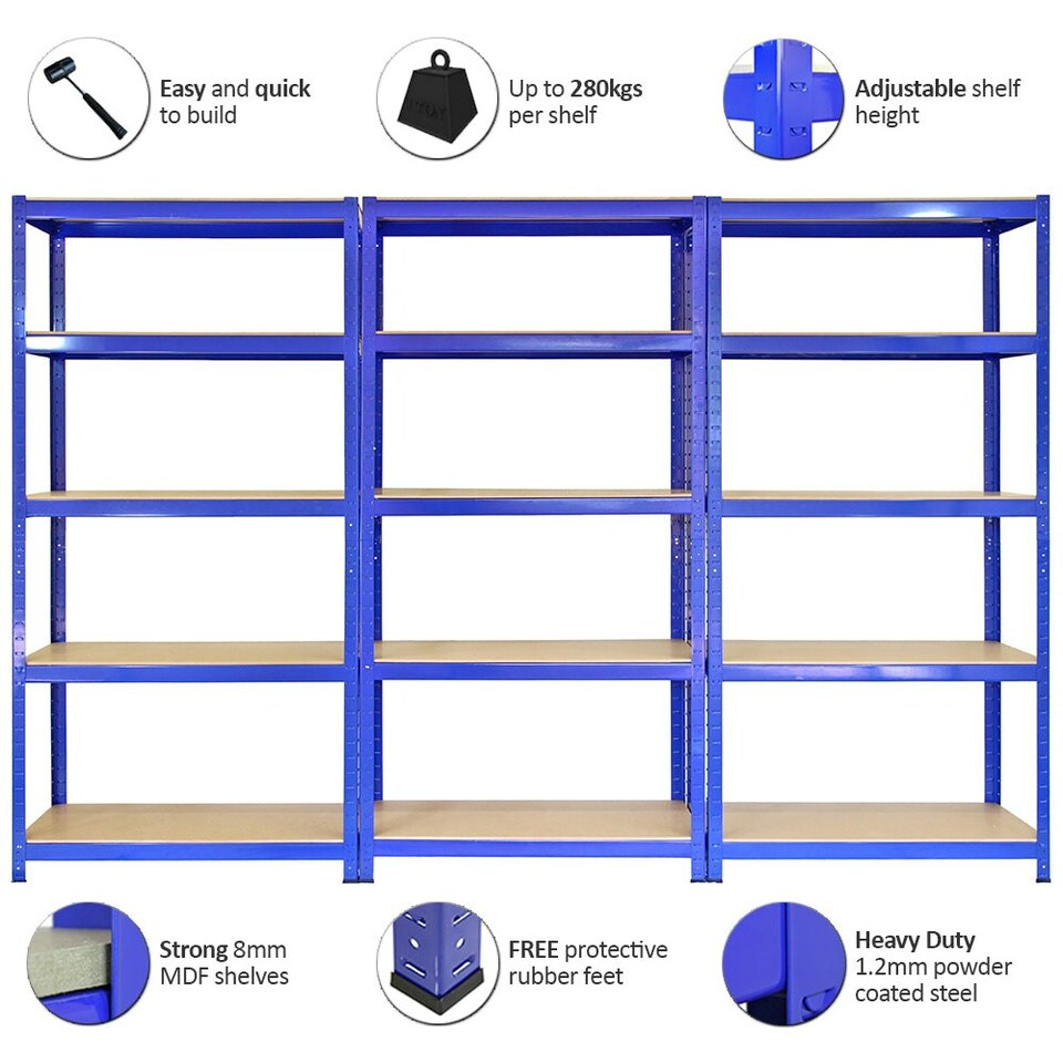 image 1 of 3 x T-Rax 90cm Blue Racking & Bay Connectors Blue