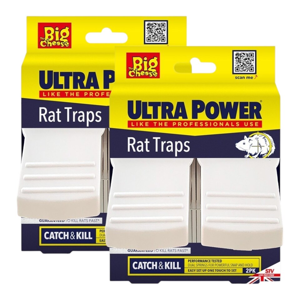 image 1 of Ultra Power Rat Twin Snap Traps Pack of 2 Pre Baited Ready to Use Rodent Control Indoor Outdoor Home Garage Pest Control Trap System