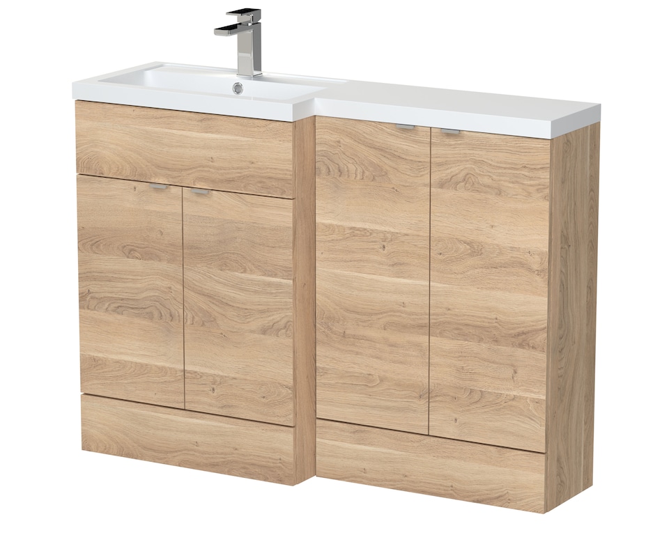 image 1 of Balterley Alrewas Contemporary 2 Door Left-Hand Floor Standing Combination Unit with Basin, Bleached Oak, 1200mm