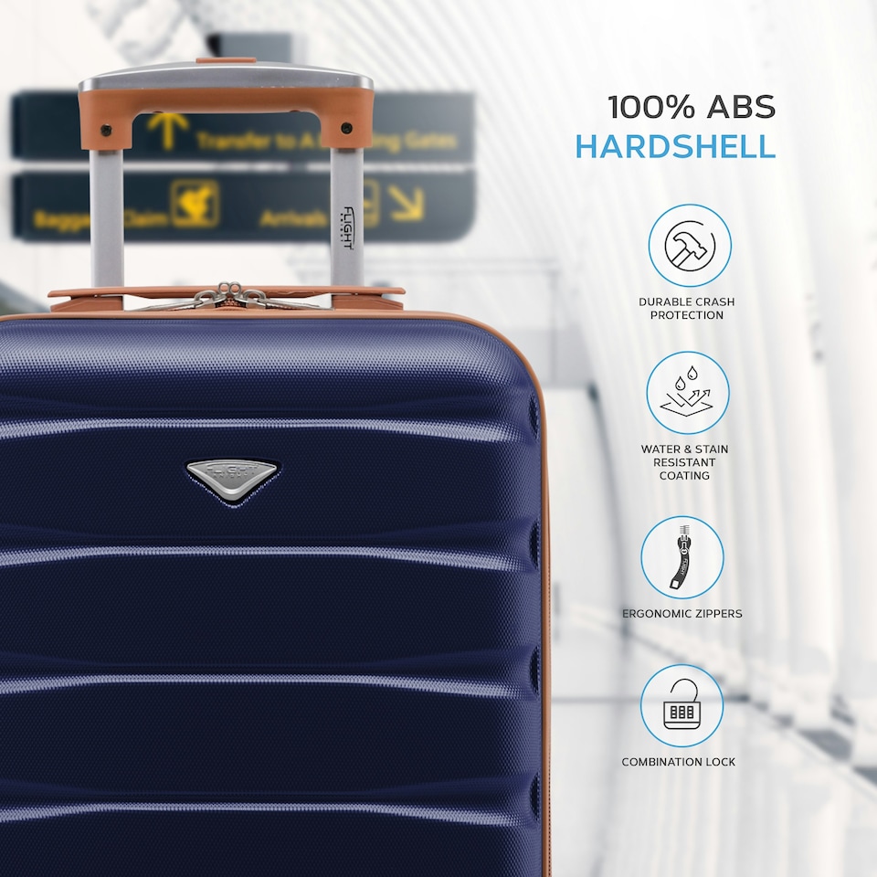 image 1 of 55x35x20cm Carry On Cabin Hard Shell Suitcase - 100+ Airlines Approved Including EasyJet (Paid), British Airways, Ryanair (Priority), TUI Blue | Navy/Tan | Cabin Bag